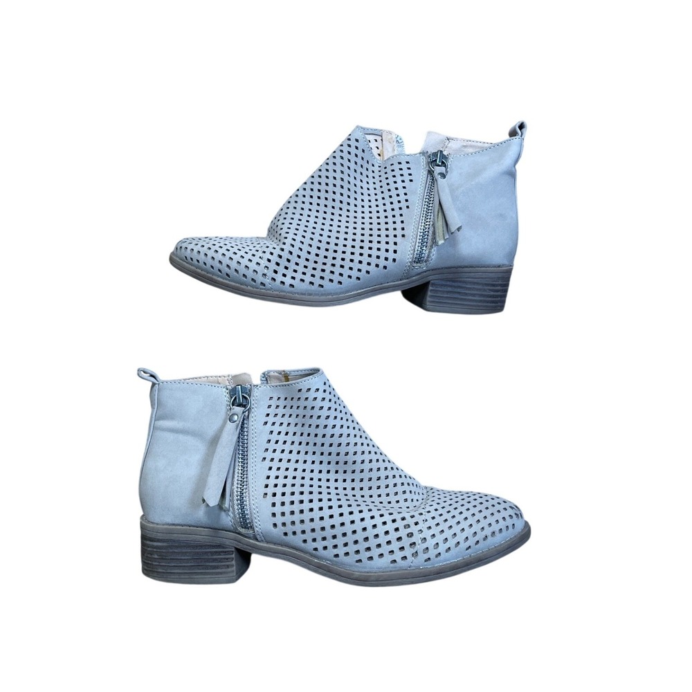 Womens Gray Perforated Ankle Boots Side Zip Tassel Block‎ Heel Women Size 6
